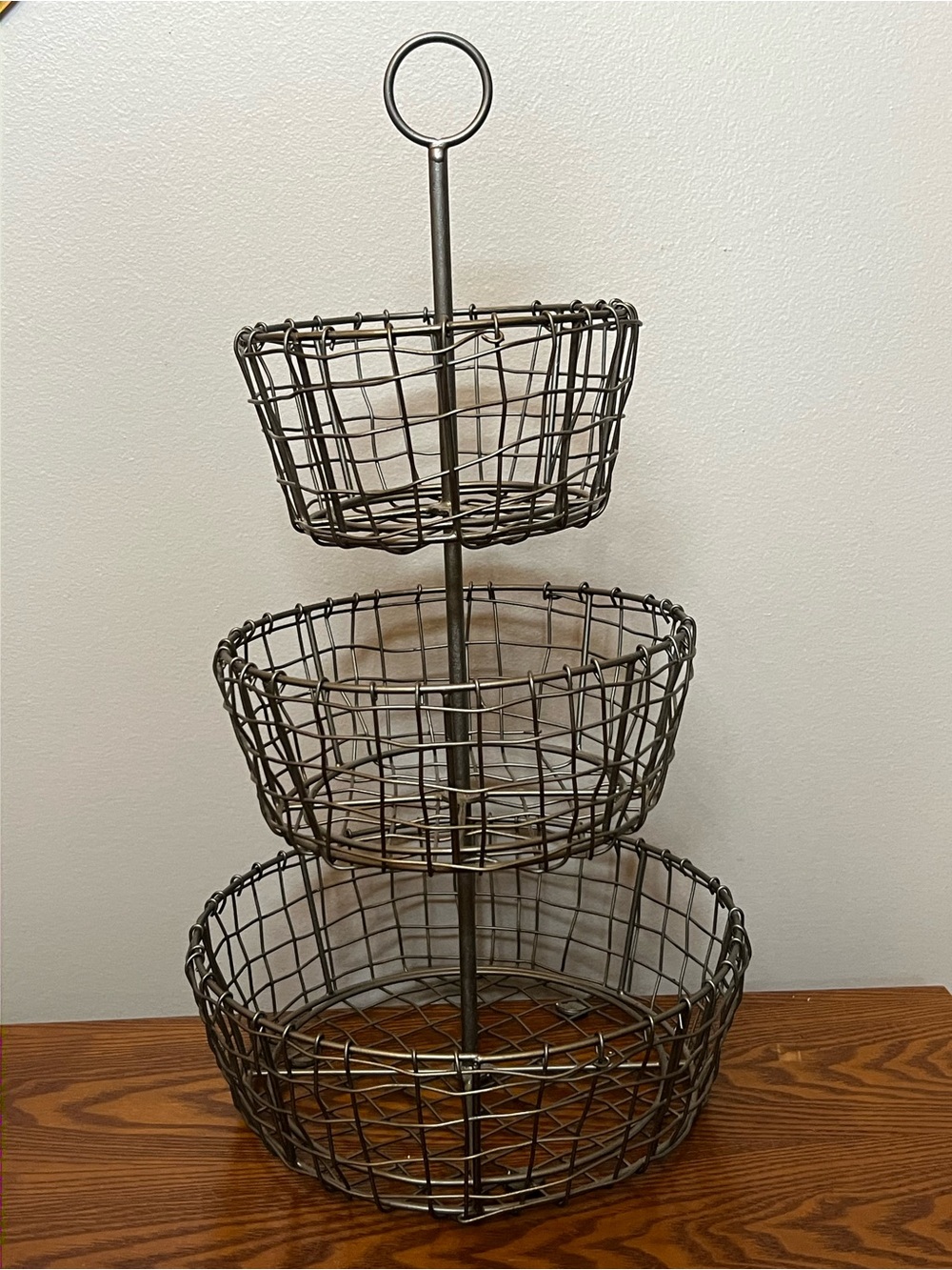 3-Tier Rustic Metal Basket Stand for table; Used